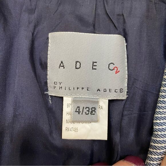 ADEC2 Philliphe Adec Brand Navy and White Pinstripe Single Button Blazer 4/38 - Picture 11 of 15